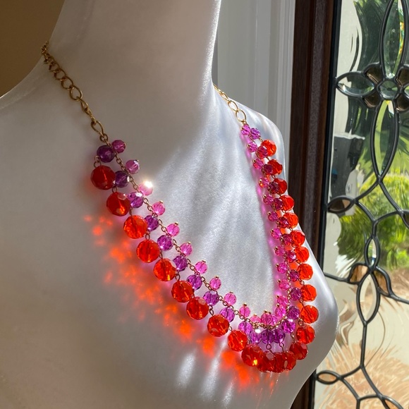 NIB Kate Spade Necklace With Gold Hardware & 3 Rows Of Red, Purple & Pink Beads. - Picture 2 of 10